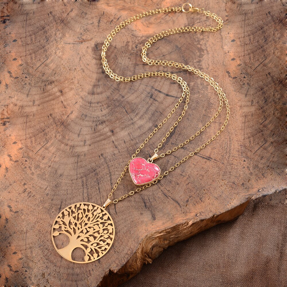 Jasper Heart and Tree of Life Necklace