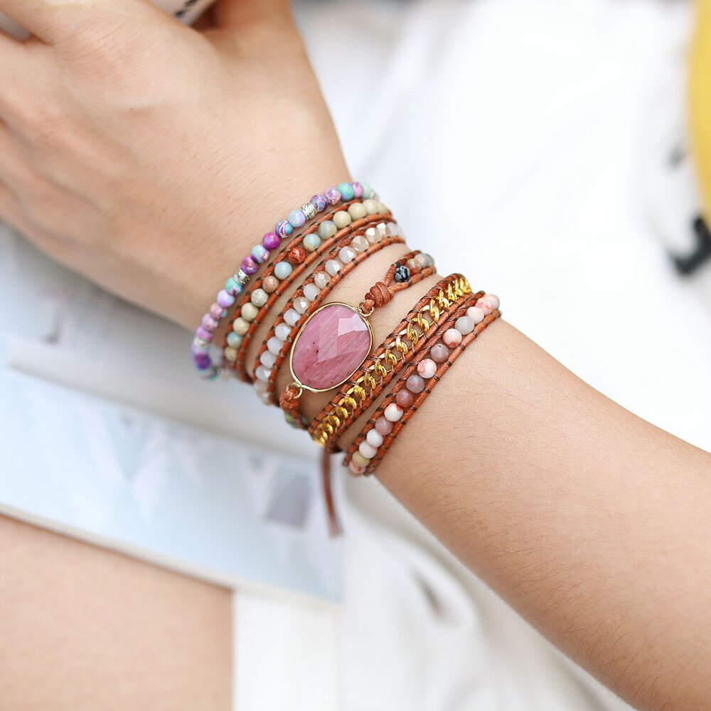Five-Layer Rhodonite Wrap Bracelet