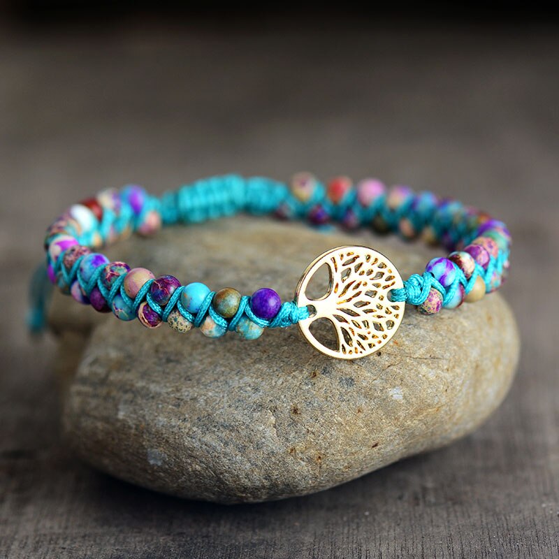 Jasper Bead Bracelet with Tree of Life Disc