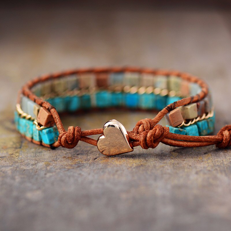 Tweelaagse bohemian wikkelarmband met jaspis