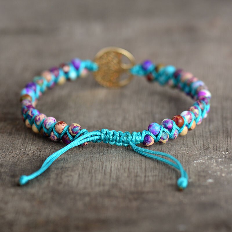 Jasper Bead Bracelet with Tree of Life Disc