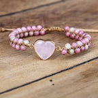 Rhodonietkralenarmband met roze hartsteen