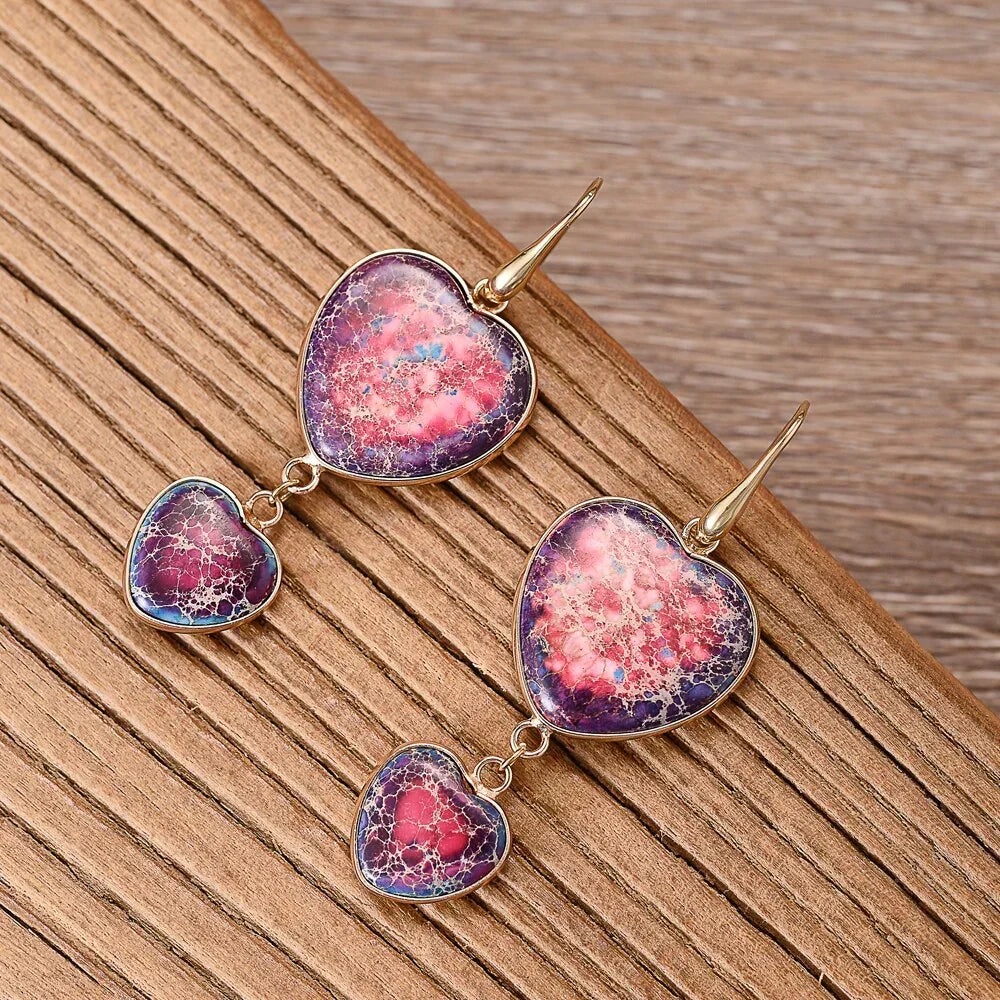 Double Heart Jasper Dangle Earrings