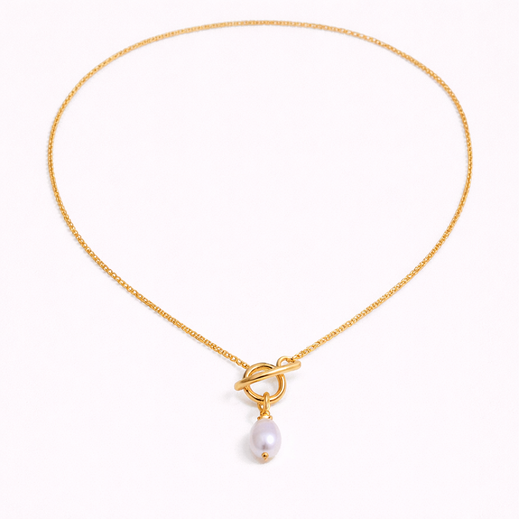 Goudkleurige choker met één parelhanger