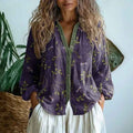 Blouse van linnenmix met bloemenprint, V-hals en ballonmouwen