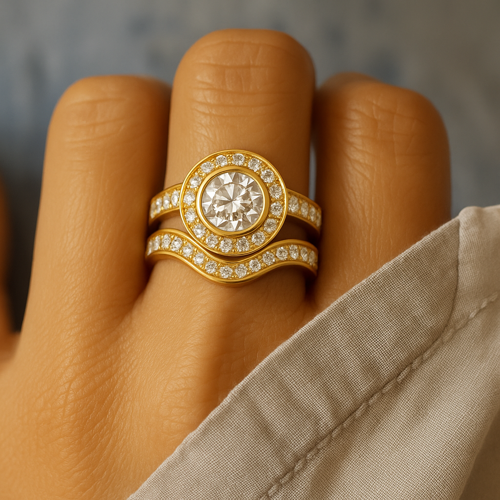Gold-Tone Halo Ring Set with Round Zirconia