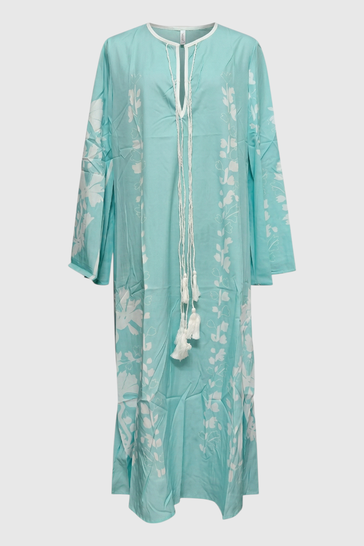 Oversized boho maxi-jurk met V-hals en lange mouwen