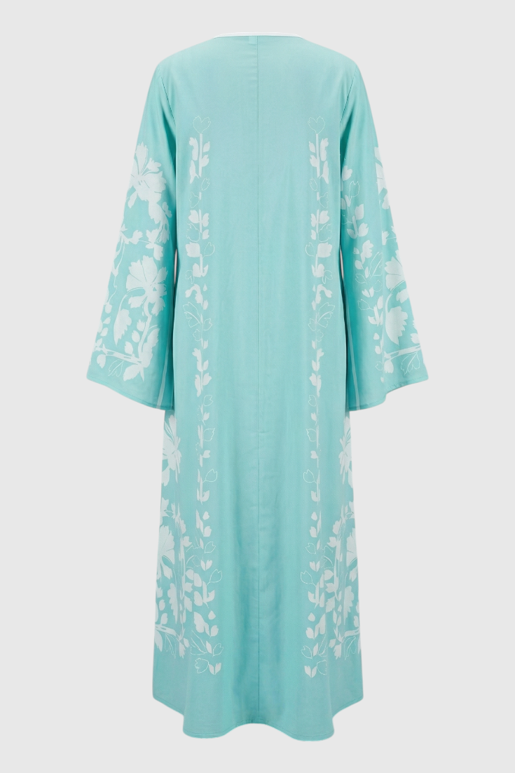 Oversized boho maxi-jurk met V-hals en lange mouwen