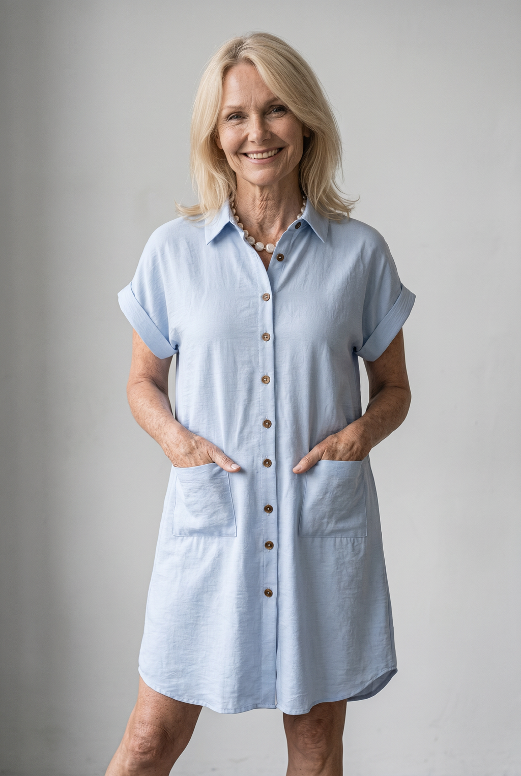 Lightweight Shirt Dress with Pockets and Cape Collar