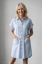 Lightweight Shirt Dress with Pockets and Cape Collar