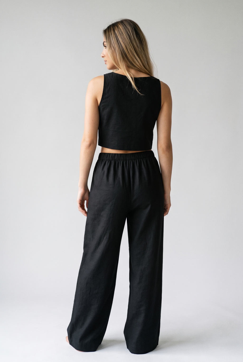 Two Piece Set with Flowing Fabric and Softly Tailored Shape