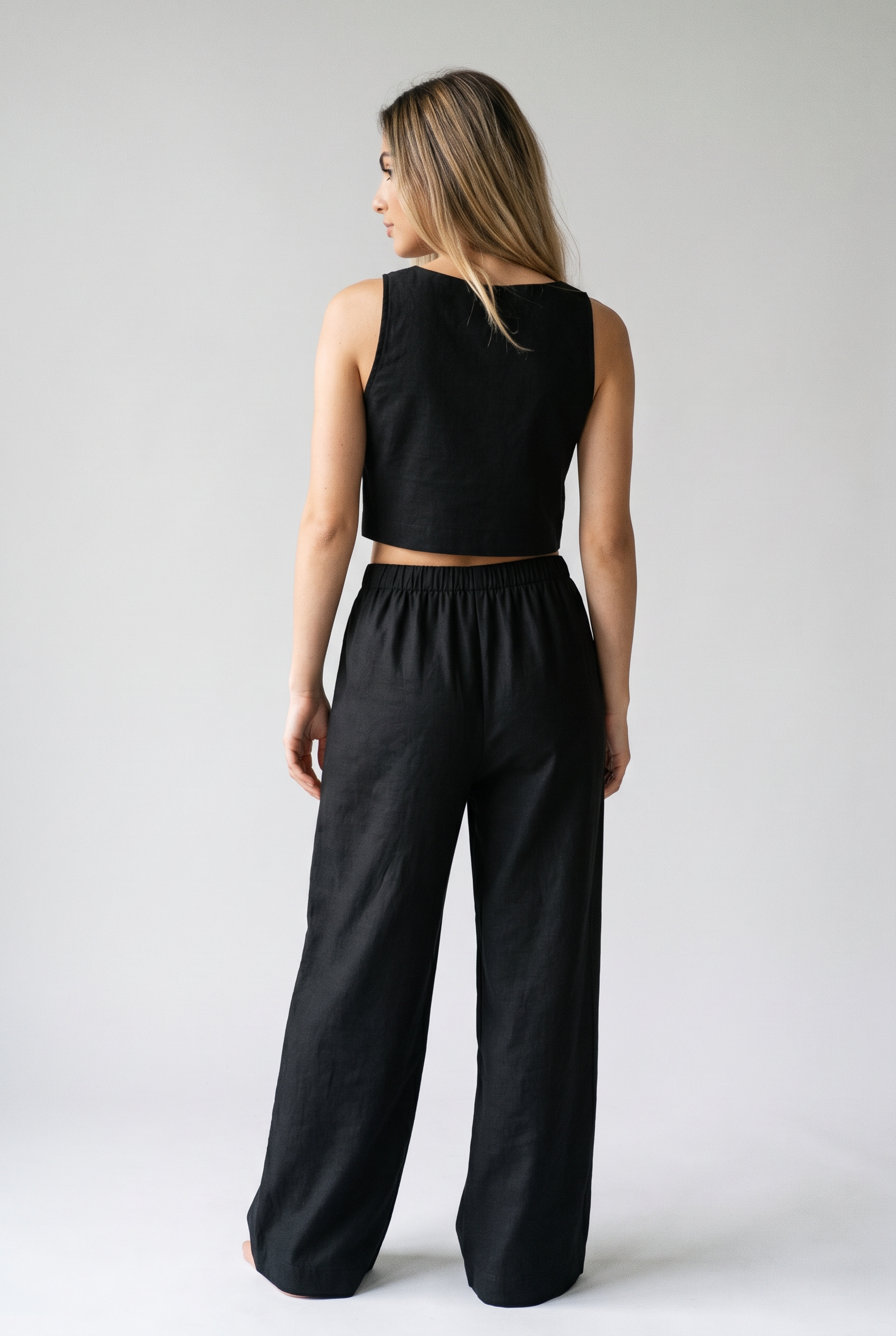 Two Piece Set with Flowing Fabric and Softly Tailored Shape