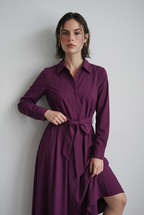 Cotton Twill Maxi Shirt Dress with Tie Waist and Collar