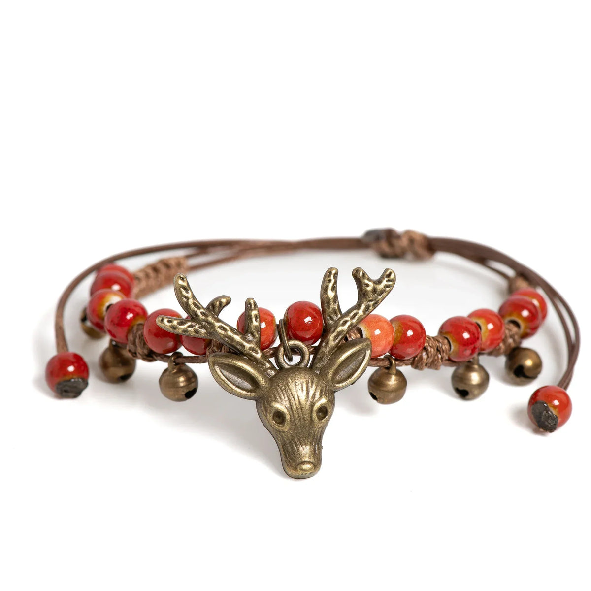 Ambachtelijke bedelarmband met keramisch hertje