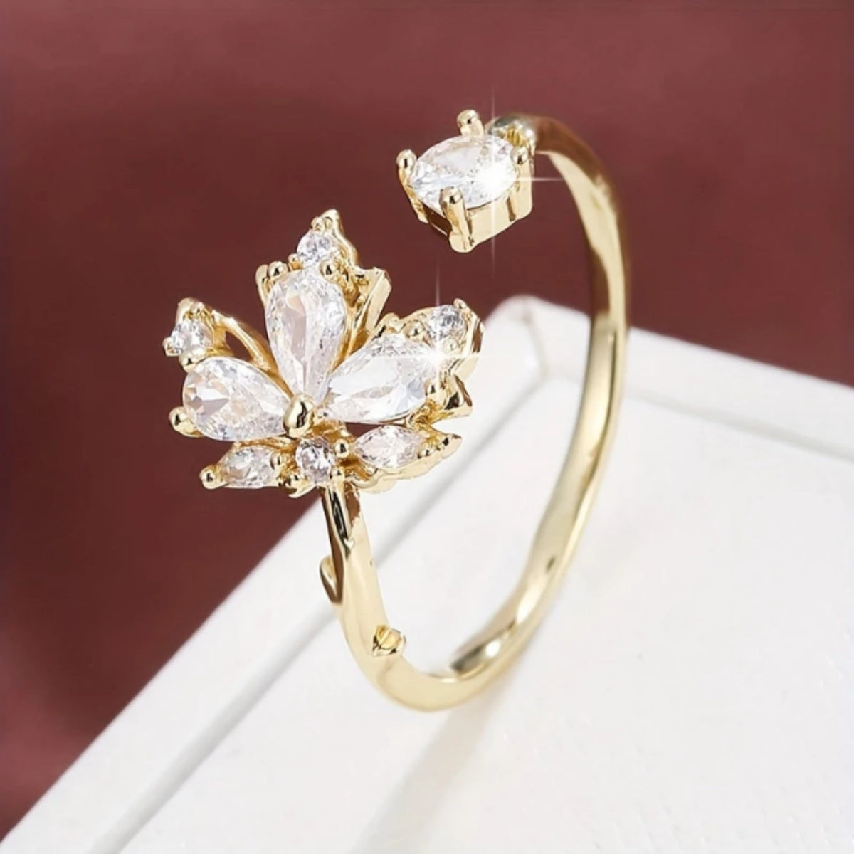 Crystalline Leaf Gold-Tone Ring