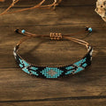 Handwoven Turquoise, Black and Silver-Tone Seed Bead Bracelet