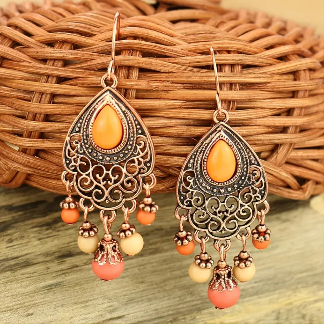 Mandala Orange Stone Dangle Earrings