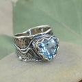 Blue Glass Forged Silver-Tone Ring