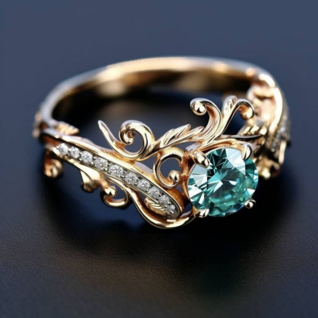 Bright Round Green Crystal Ring