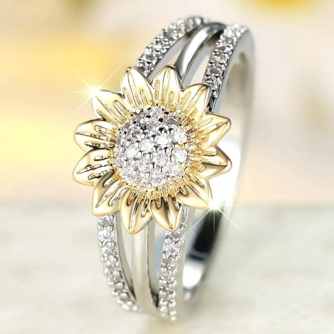 Sunflower Zirconia Silver-Tone Ring