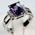 Violet Cube Glass Silver-Tone Ring
