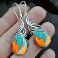 Turquoise-Look and Orange Stone Swirl Drop Earrings