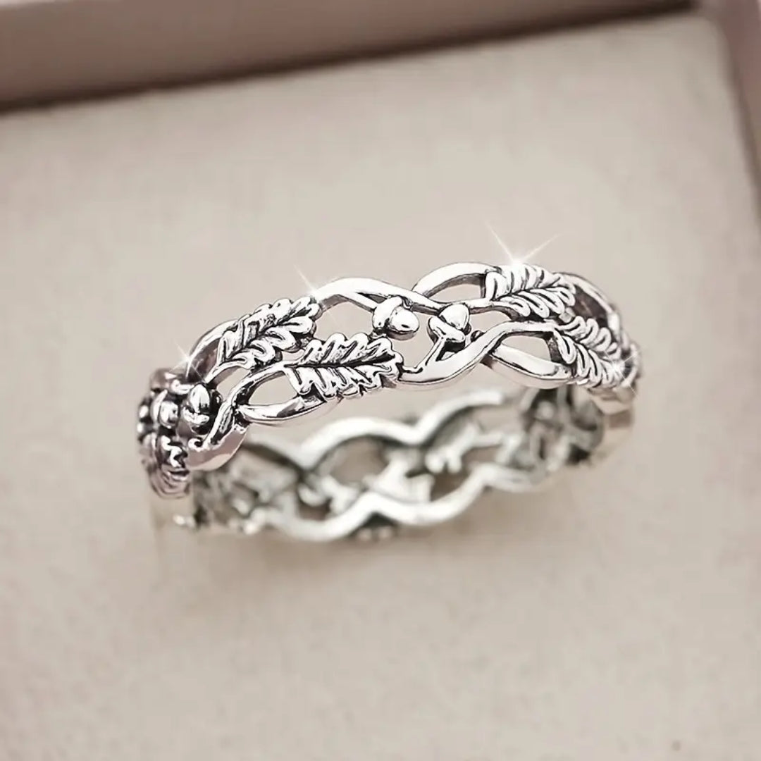 Silver-Plated Leaf Hollow Ring