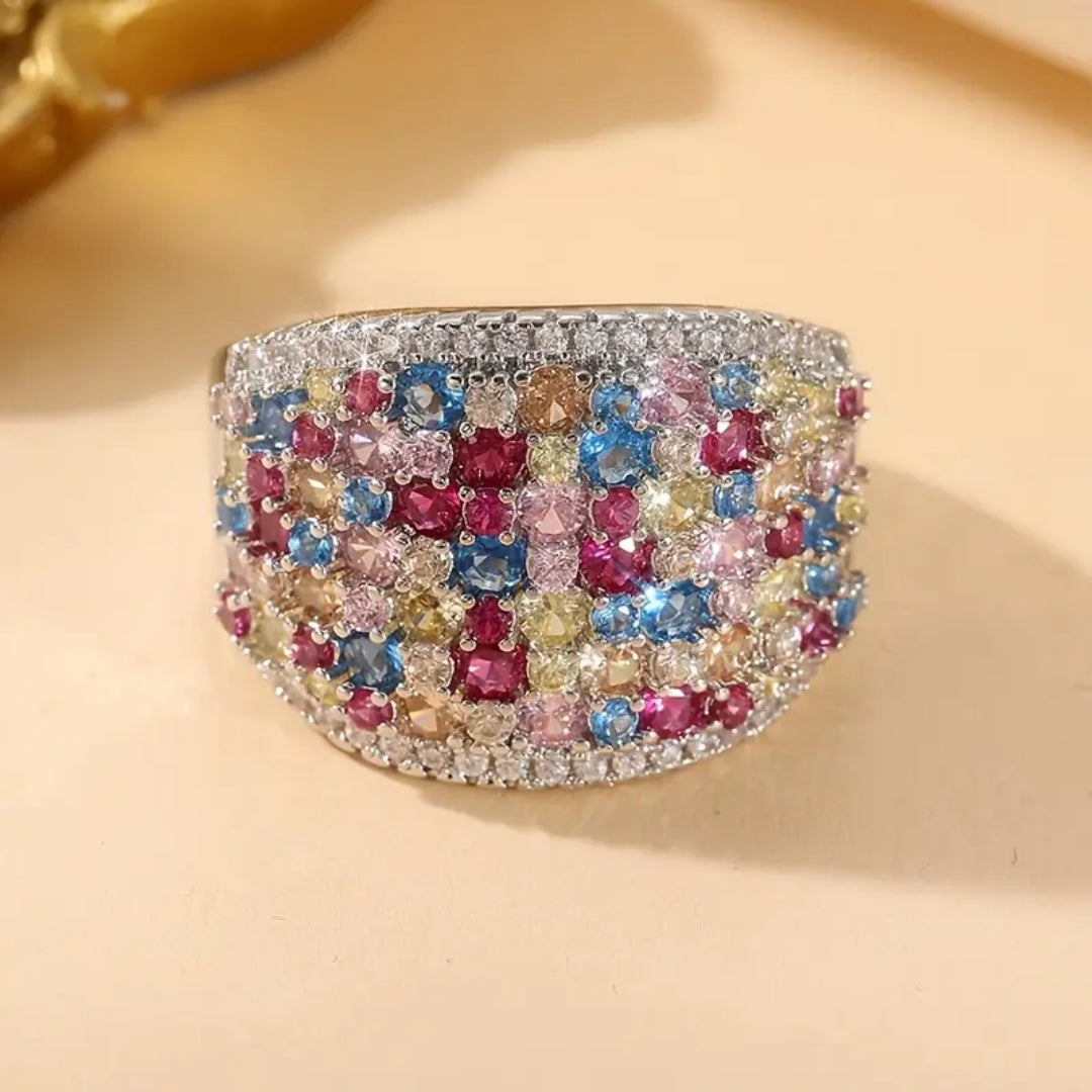 Colourful Inlaid Crystalline Ring