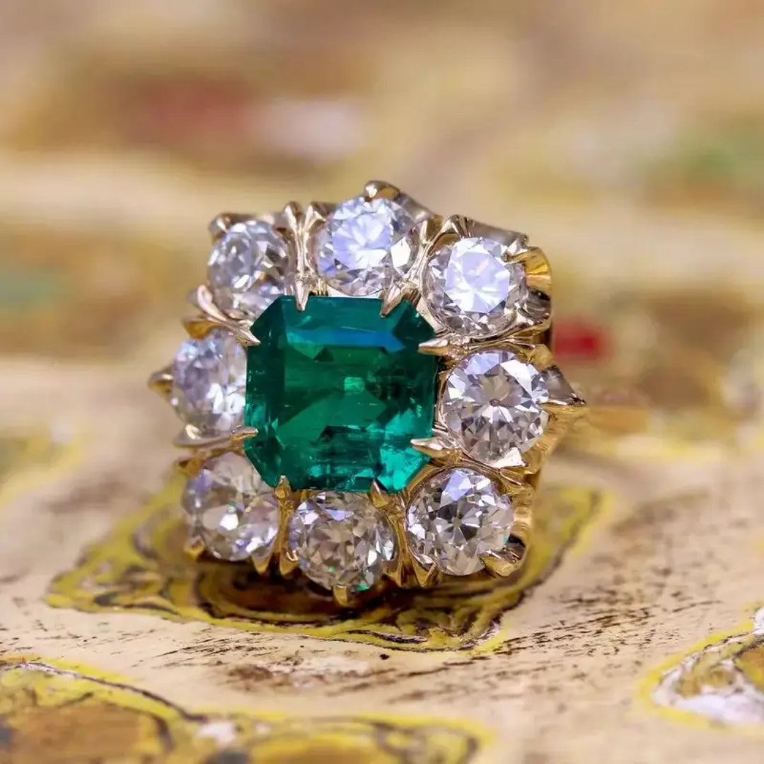 Emerald-Look Glass Gold-Tone Ring