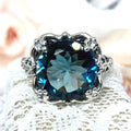 Blue Crystal Lotus Silver-Tone Ring