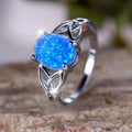 Blue Opal-Look Round Silver-Tone Ring