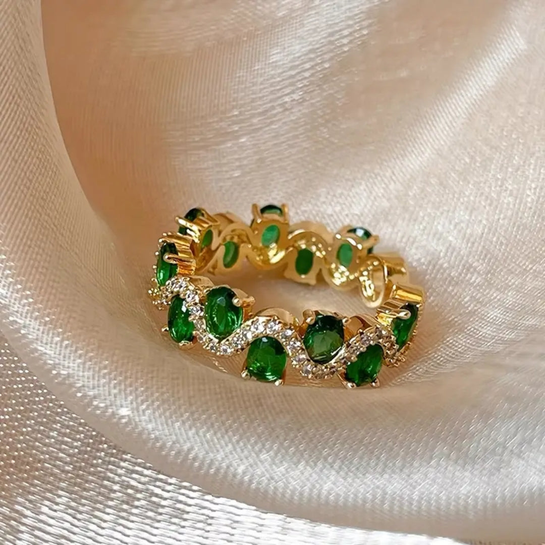Green Zirconia Trail Gold-Tone Ring