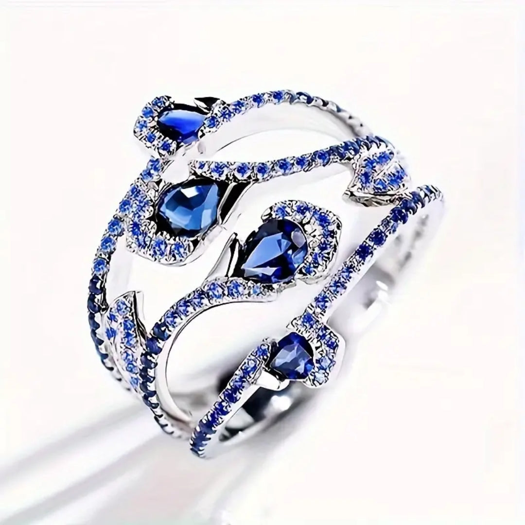 Irregular Blue Crystalline Silver-Tone Ring