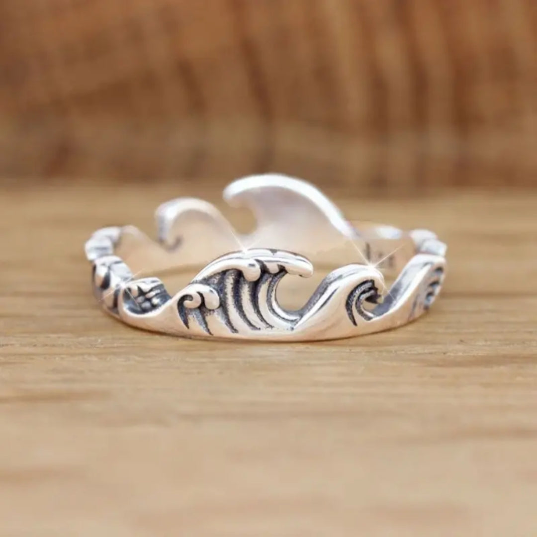 Silver-Tone Wave Trail Ring