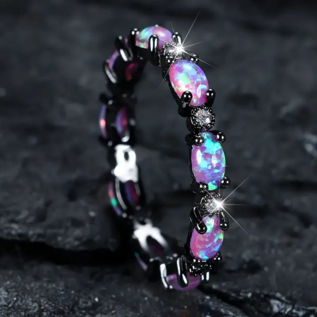 Violet Opal-Look Silver-Tone Ring