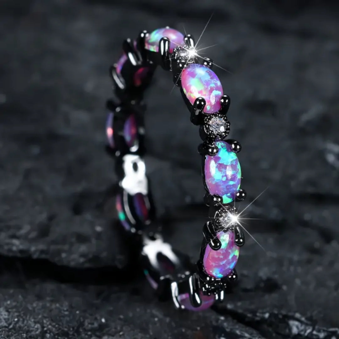 Violet Opal-Look Silver-Tone Ring