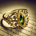 Goudkleurige ovale ring in groen en blauw