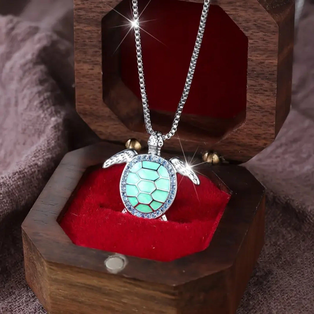 Bright Blue Enamel Turtle Necklace