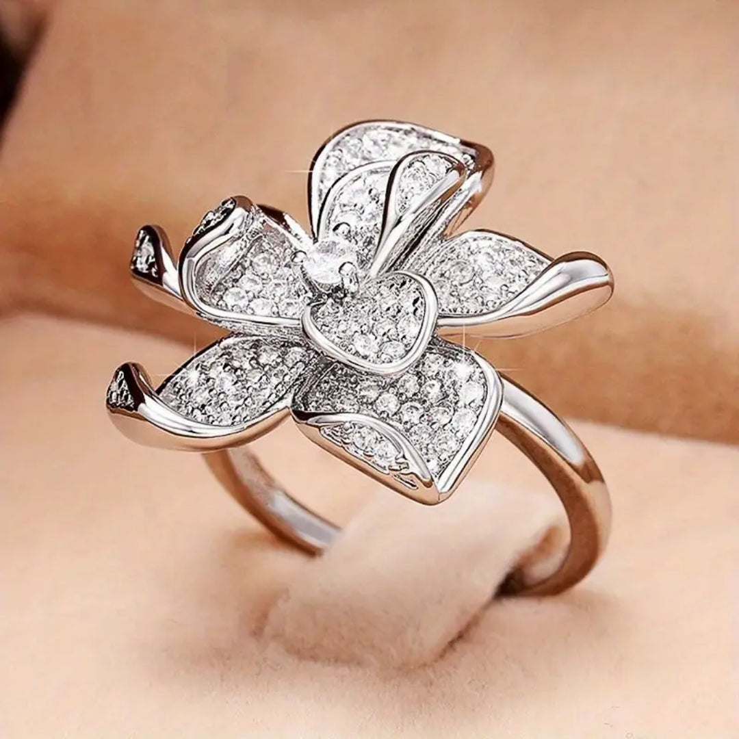 Bright Silver-Tone Blossom Ring