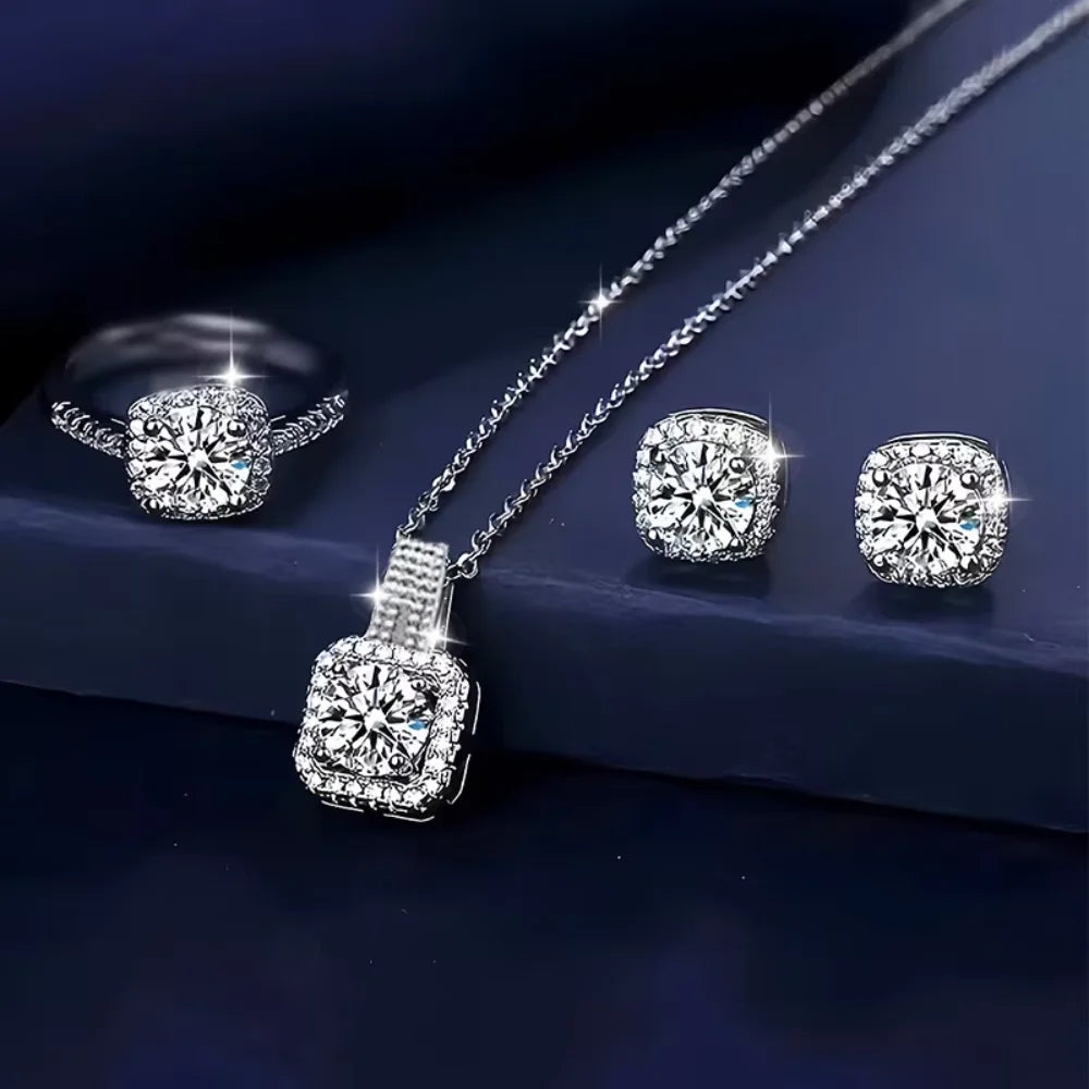Three-Piece Crystal Square Jewellery Set