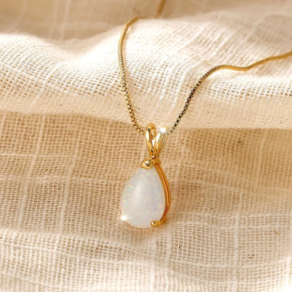 Opal-Look Teardrop Gold-Tone Pendant Necklace