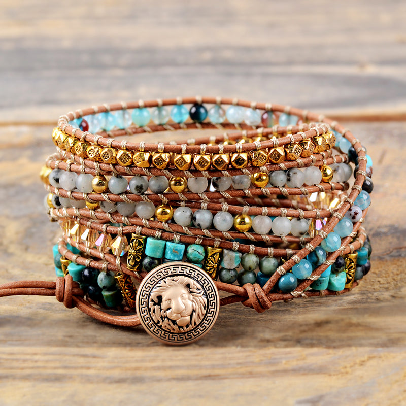Blue Chrysocolla and African Turquoise Wrap Bracelet