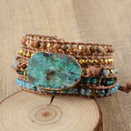 Blue Chrysocolla and African Turquoise Wrap Bracelet