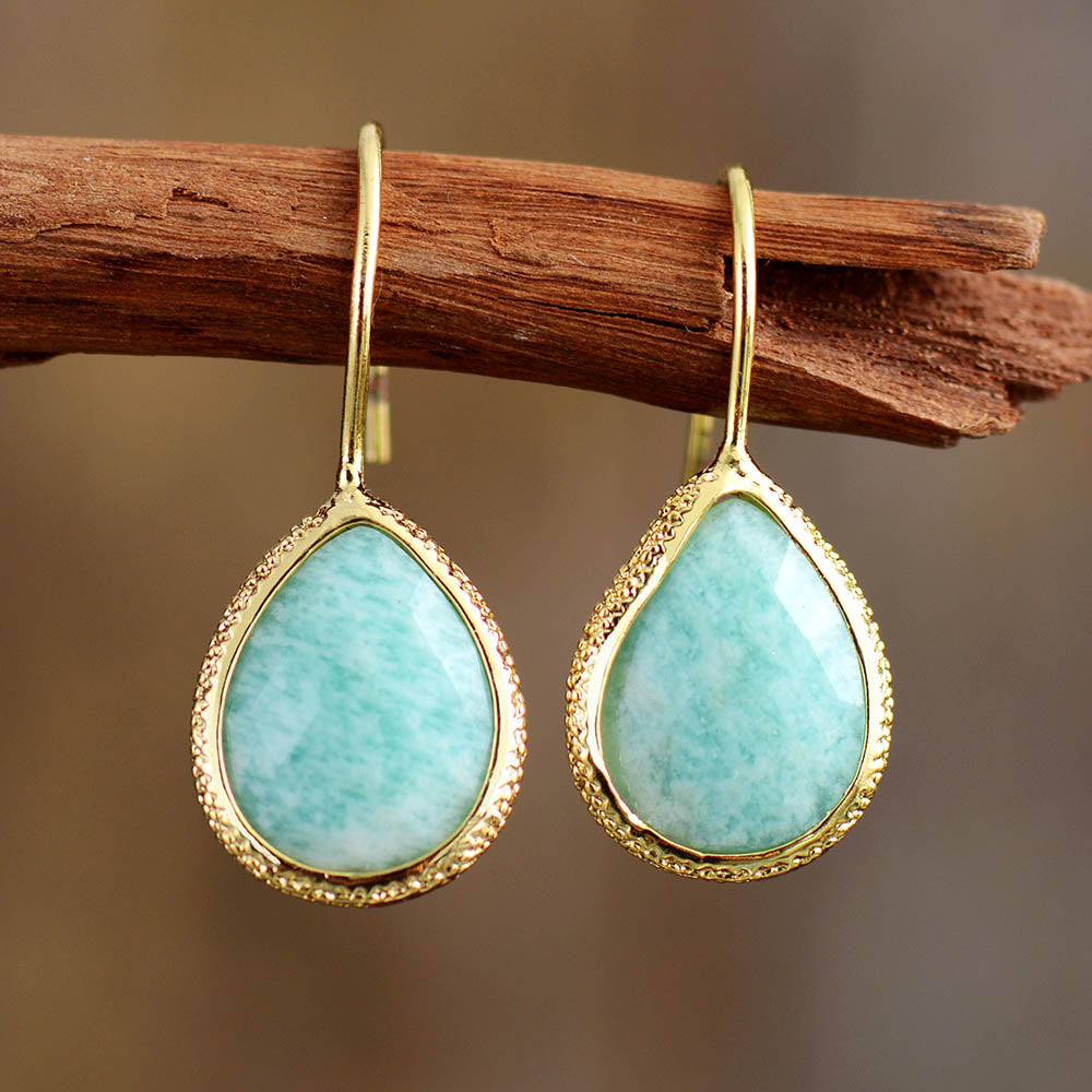 Gemstone Dangle Earrings in Amazonite, Lapis or Rhodonite