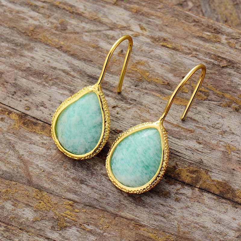 Gemstone Dangle Earrings in Amazonite, Lapis or Rhodonite
