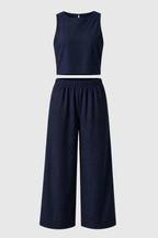 Two Piece Set with Flowing Fabric and Softly Tailored Shape