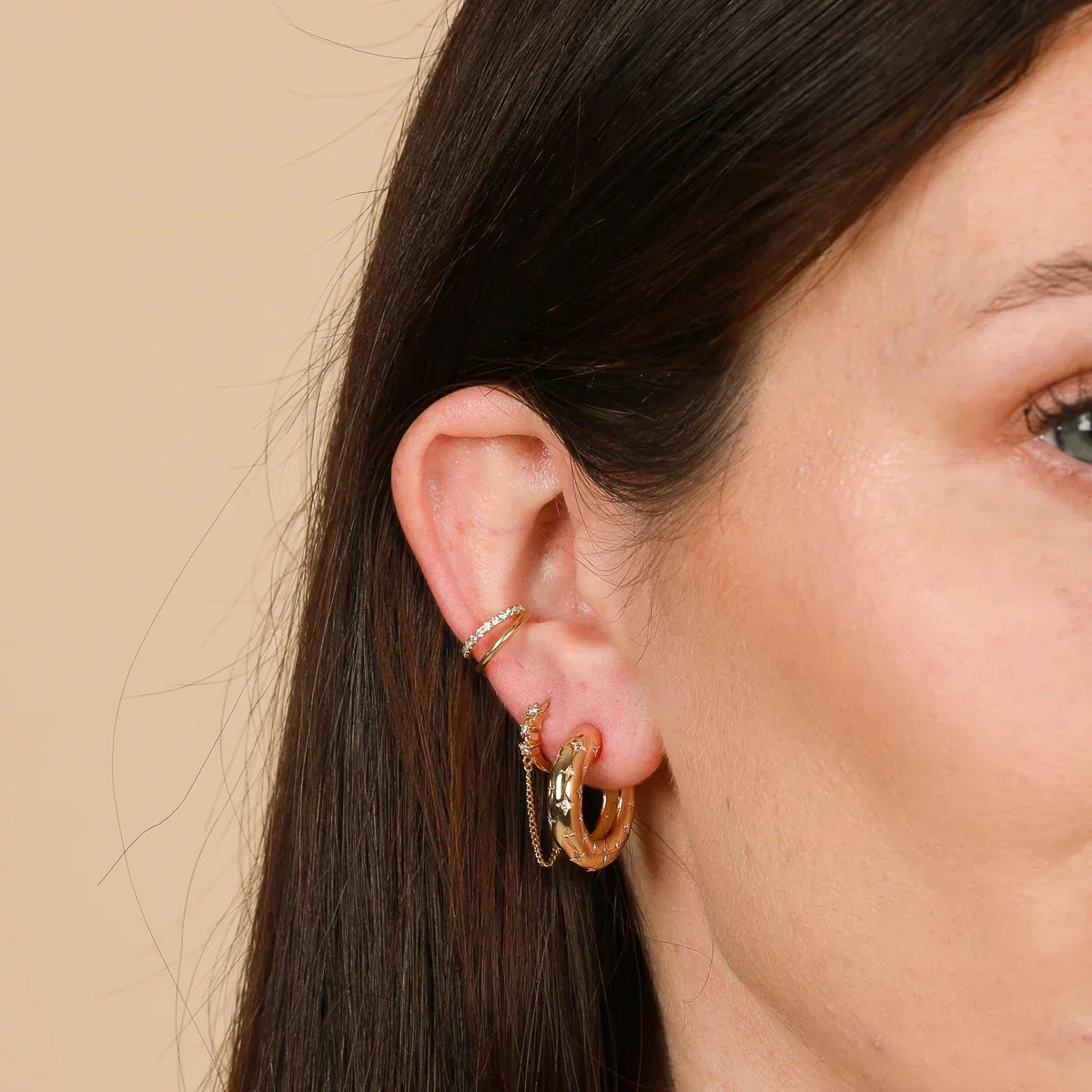 Cosmic Hoop Earrings in Gold Tone