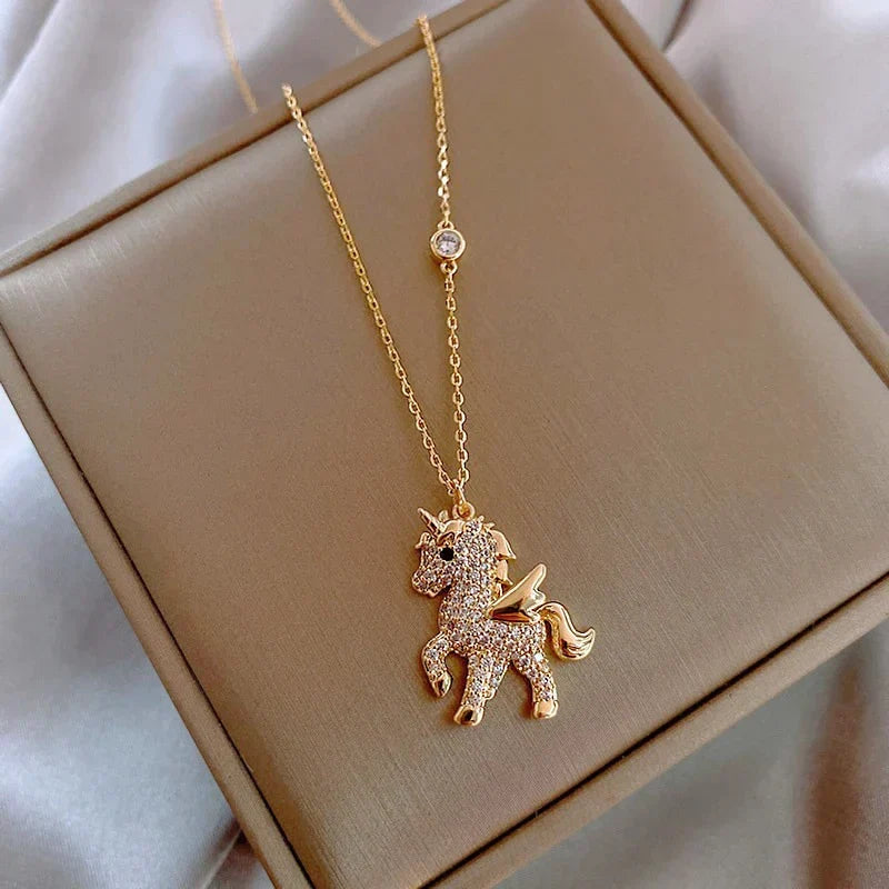 Unicorn Zirconia Necklace in Gold Tone