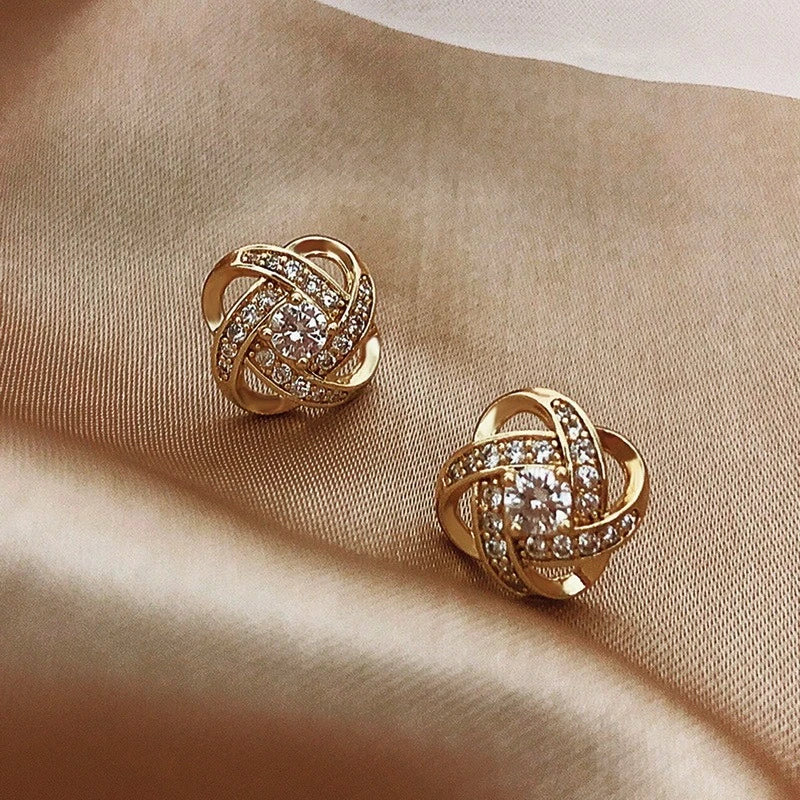 Zirconia Sphere Earrings in Gold Tone