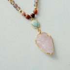 Beaded Stone Necklace in Rose Quartz, Amazonite and Jasper
